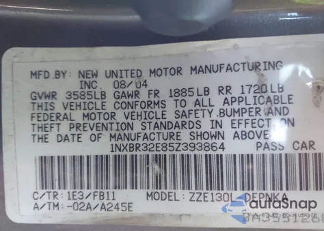 2005 Toyota Corolla Le from USA, damaged, VIN 1NXBR32E85Z393864